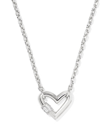 Emery Heart Short Pendant- Silver with White CZ